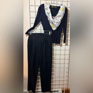 Vintage fabulous “SIR for Her” Pants in black w/black sweater and funky scarf